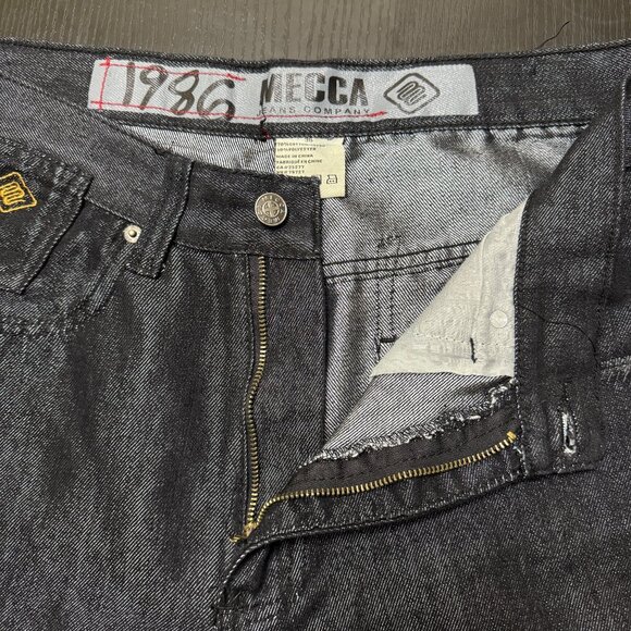 Vintage Mecca Jean Shorts Men's 36 Black Denim Jorts Wide Leg Skater Baggy Y2K - Picture 7 of 12